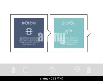 Vector flat infographic template. Data visualization with icons and arrows for 2 steps. Can be used for presentations, flowchart, banner, business rep Stock Vector