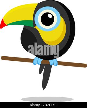 toucan in flat style vector image. Cartoon character. Flat vector stock illustration on white background Stock Vector