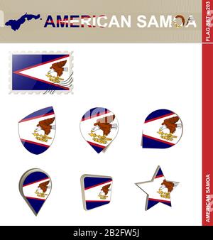 American Samoa Flag Set, Flag Set #203. Vector. Stock Vector