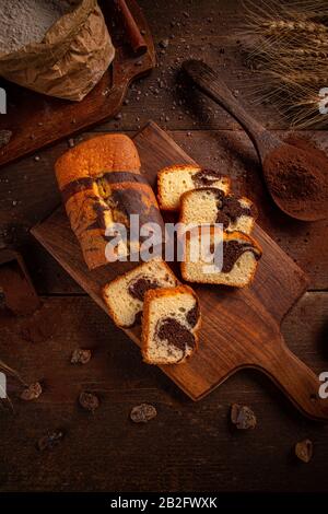 Cocoa and vanilla loaf cake Stock Photo