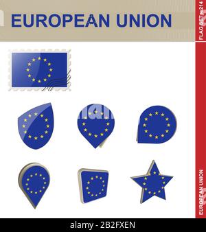 European Union Flag Set, Flag Set #214. Vector. Stock Vector