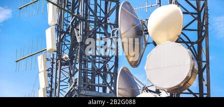 horizontal antenna background mass media tower pylons Stock Photo