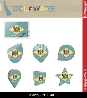 Delaware Flag Set, US state, Flag Set #246. Vector. Stock Vector