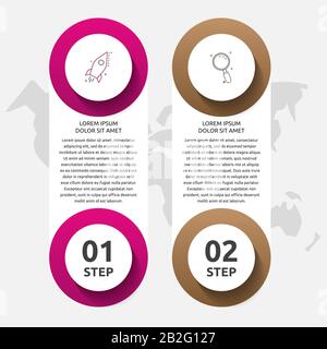 Vector template circle infographics. Business concept with 2 options and labels. Two steps for diagrams, flowchart, timeline Stock Vector