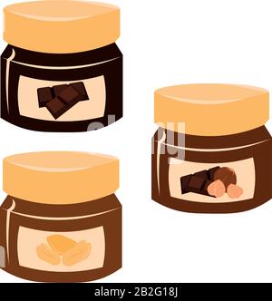 Set of chocolate and orange pastes. Ingredients for breakfast, dessert. Design for logo, flyer. Stock Vector