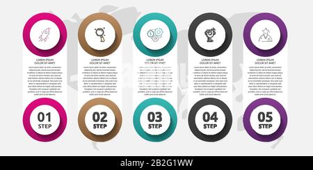 Vector template circle infographics. Business concept with 5 options and labels. Five steps for graph, diagrams, slideshow Stock Vector