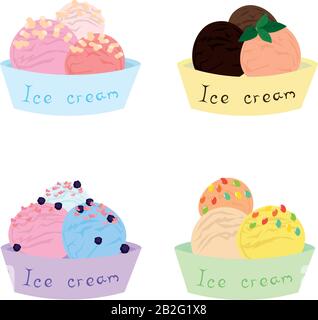Bright set of vector ice cream. Design for menus, recipes, cafes, flyers. Summer. Stock Vector