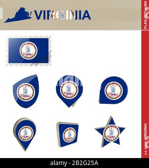 Virginia Flag Set, US state, Flag Set #284. Vector. Stock Vector