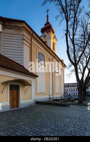 Rimavska Sobota, Slovakia - March 3, 2019: Classicistic Roman Catholic church in the town of Rimavska Sobota, Slovakia. Stock Photo