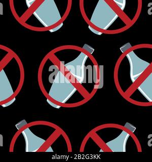 Vector template of plastic bottles. Rejection of plastic. Red stop sign on a black background. Ecological problem. Stock Vector