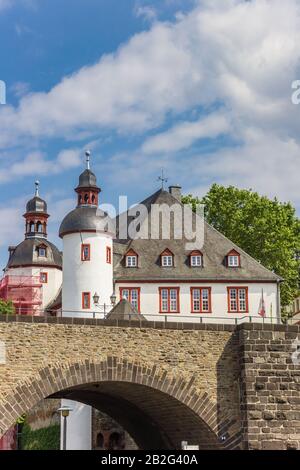 Bridge and historic Stadtarchiv building in Koblenz, Germany Stock Photo