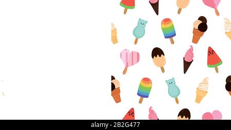 Ice cream pattern on a white background. Design for wallpaper, tiles, textiles, stationery, clothing, cafes. Stock Vector