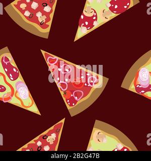 Pattern pizza on a dark background. Menu design, cafe, fast food, food court. Stock Vector