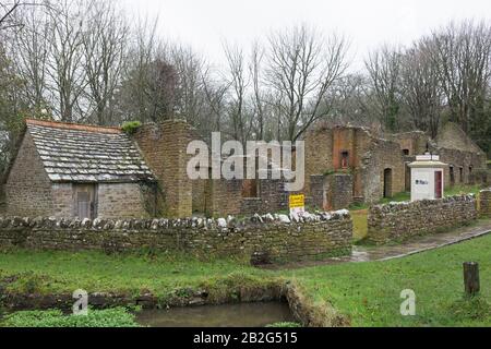 Tyneham Village, ruined buildings abandoned during WWII, Dorset, England, UK Stock Photo