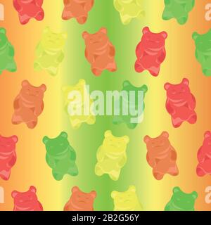 Pattern gummy bears on a colorful bright background. Children's, summer design. Stock Vector