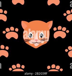 Pattern cat and paws. Design for wallpaper, textiles. Children's illustration. Stock Vector
