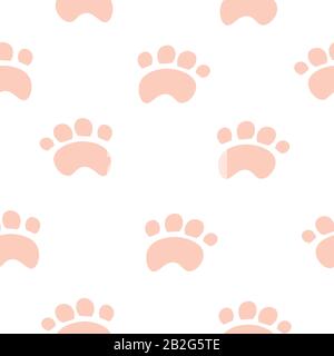Pink paws on a white background. Design for wallpaper, textiles. Children's illustration. Stock Vector