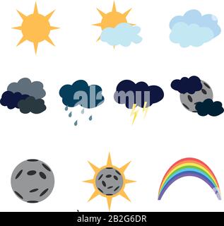 Clear, overcast weather. Solar eclipse, rainbow. Stock Vector