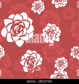 White roses seamless pattern on red background. Design of textiles, clothing, stationery, wallpaper, fabric. Stock Vector