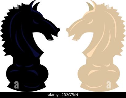 Chessmen. Black and white horses. Game and sport. Stock Vector