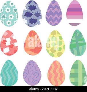 Set of colorful eggs. Easter holiday. Design for flyers, logos, scenery. Stock Vector