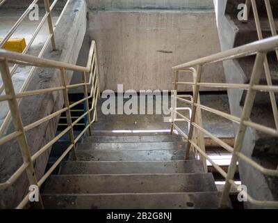 Old stairs, fire escape ladders, mall parking stairs Stock Photo