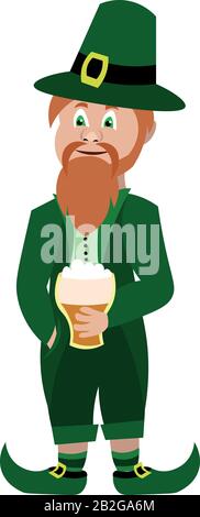 Leprechaun in a green suit and boots drinks beer. St.Patrick 's Day. Stock Vector