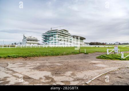 The Prince's Stand, Queens Stand and Duchess's Stand at Epsom Downs racecourse pictured on a non race day. Stock Photo