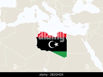 Africa with highlighted Libya map. Vector Illustration. Stock Vector