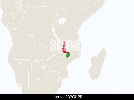 Africa with highlighted Malawi map. Vector Illustration. Stock Vector