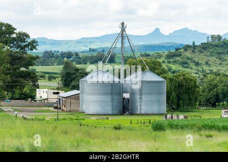 grain silos used for storage on a farm in Kwazulu Natal, South Africa concept agriculture in Africa Stock Photo