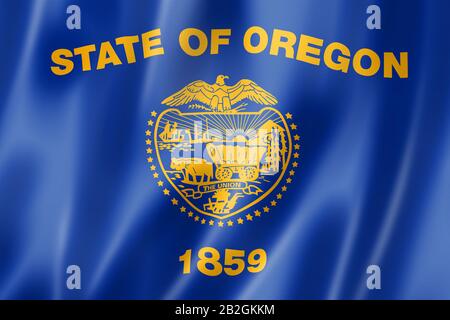 Oregon flag, united states waving banner collection. 3D illustration ...