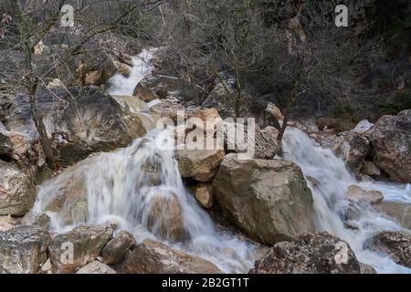 Waterfall on the Rio de la Hoz in Rute, Cordoba. Spain Stock Photo