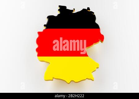 3D map of Germany. Map of Germany land border with flag. Germany map on white background. 3d rendering Stock Photo