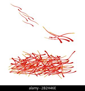 Saffron icon isolated on white background. Pile of bright red saffron thread, spice derived from crocus used in cooking. Stock vector illustration Stock Vector