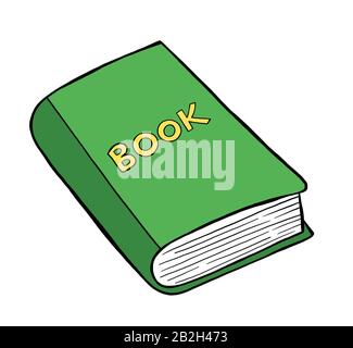 Vector hand drawn illustration of book. Black outlines and colored. Stock Vector