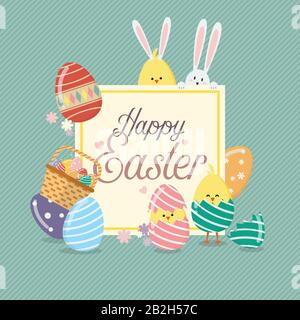 Easter sale banner template with bunny rabbit and eggs. Easter background template design Stock Vector