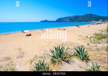 Agios Georgios beach at paradise bay in beautiful mountain scenery, Corfu island, Greece Stock Photo