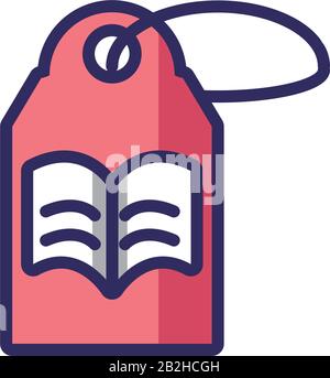 tag with book icon over white background, line and fill style icon, vector illustration Stock Vector