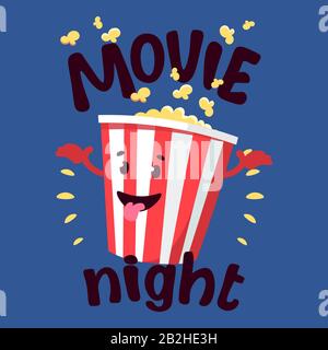 Flat illustration cinema tickets with cartoon movie popcorn and soda Stock Vector