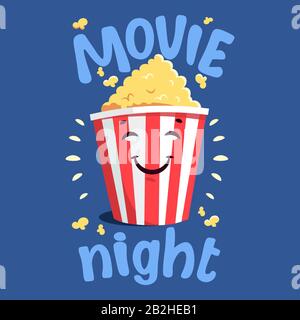 Flat modern illustration with cartoon movie popcorn Stock Vector
