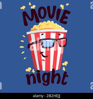 Flat modern illustration with cartoon movie popcorn Stock Vector