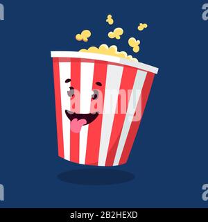 Flat illustration with smiley cartoon popcorn box Stock Vector