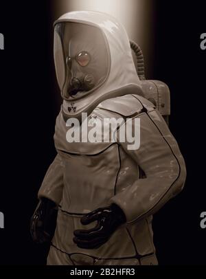 Man in a biohazard suit on a dark background 3d illustration Stock Photo