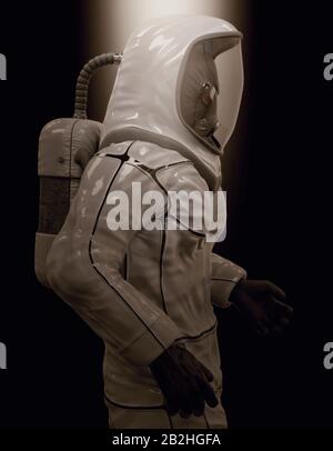 Man in a biohazard suit on a dark background 3d illustration Stock Photo