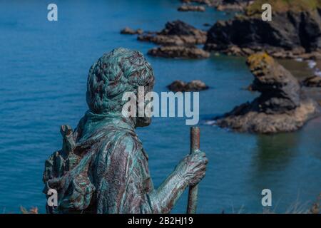 The Statue of St Crannog, Llangrannog, Ceredigion, Wales Stock Photo