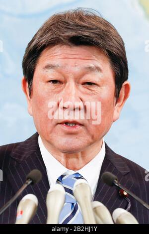 Japan's new Foreign Minister Toshimitsu Motegi attends a press ...