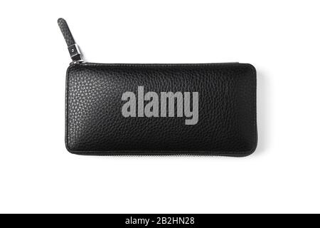 Male black leather purse isolated on white Stock Photo