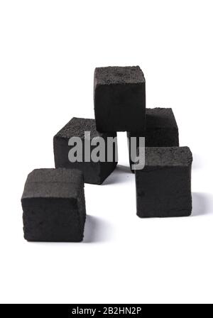 Cubes of coal for hookah isolated on white Stock Photo