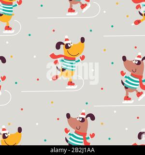 Christmas yellow and brown dog Pattern set Stock Vector